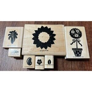 90s Rubber Stamp Lot 7 Stamps Floral & Coffee Beans